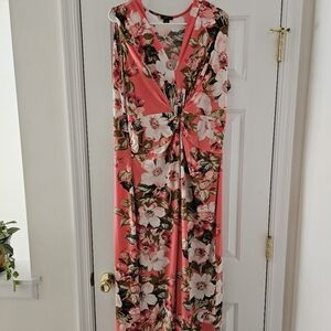 Iman Sleeveless Pink Tropical Floral Maxi Dress 1X